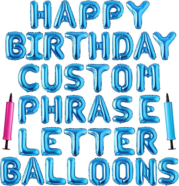 Happy Birthday Balloon Banner Custom Phrase Balloons letter 16 inch Personalized Alphabet Letters Foil Mylar Balloons (Blue)