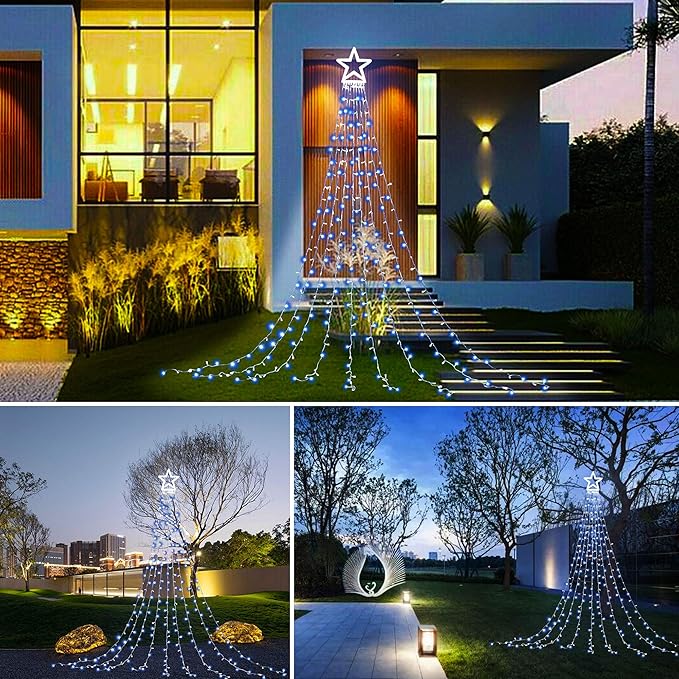 Christmas Decorations, Christmas Star Lights, 320 LED 16.4Ft Christmas Tree Toppers String Lights [8 Modes& Waterproof] for Halloween New Year Holiday Birthday (White)