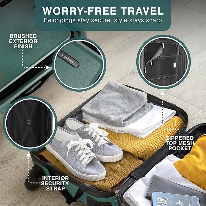 TRAVELARIM Luggage Sets 2 Piece, 24 Inch Suitcase and 28 Inch Luggage with Spinner Wheels, Durable Hard Shell Suitcase Set, Expandable Travel Suitcases with Wheels, Green