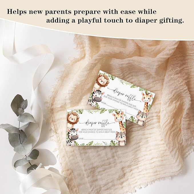 Woodland Diaper Raffle Game, Diaper Raffle Tickets for Baby Shower, Gender Neutral Tickets for Baby Shower Party Favor Decorations Supplies (1 Sign + 50 Cards)