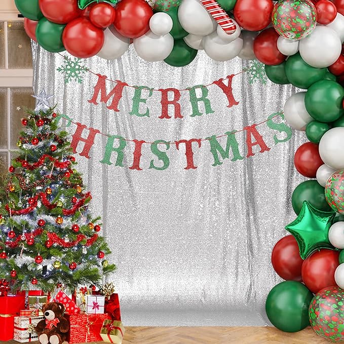 Juya Delight 6ft x 8ft Silver Sequin Backdrop Curtain for Party Wedding Photography