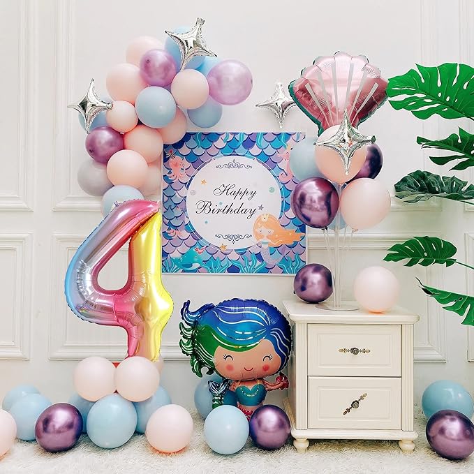 Smlpuame 40 Inch Number Balloons 0-9 Rainbow Gradient Large Number 4 Balloons, Digital Balloons for Birthday Party Celebration Decorations, Helium Foil Number Balloons for Wedding Anniversary