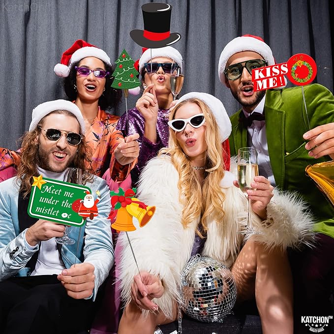 KatchOn, Christmas Photo Booth Props - Pack of 47, Little DIY | Christmas Decorations Indoor, Outdoor | Party Photo Props, Selfie Prop | Merry Xmas Party Prop with Pose Signs for Decorations