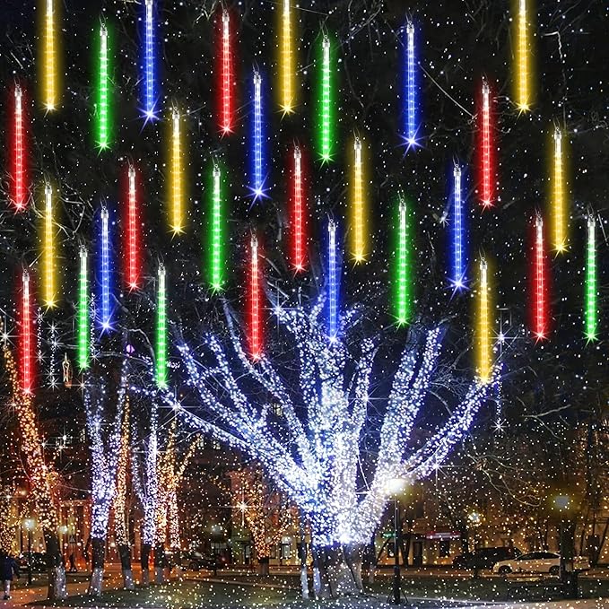 iBaycon 20 Tubes 480 LED Meteor Shower Rain Lights, 11.8 inches Cascading Icicle Lights Waterproof Outdoor, Connectable Falling Raindrop Lights with Timer for Holiday Party Christmas Decorations