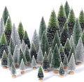 30Pcs Mini Christmas Trees Artificial Christmas Tree Bottle Brush Trees with Wooden Base for Christmas Decor Christmas Party Home Table Craft Decorations(Dark Green+Silver)
