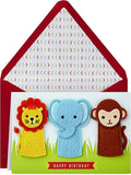 Hallmark Signature Birthday Card with Removable Finger Puppets for Kids (Jungle Animals)