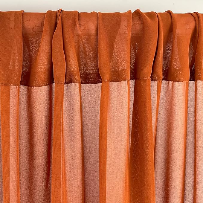 Sheer Chiffon Backdrop Curtains 10ft x 10ft(5ft x 2Panels)， Chiffon Fabric Drapes for Wedding, Long Sheer Curtain for Living Room, Arch Party Stage Decoration (Terracotta, 120 x 120 Inch)