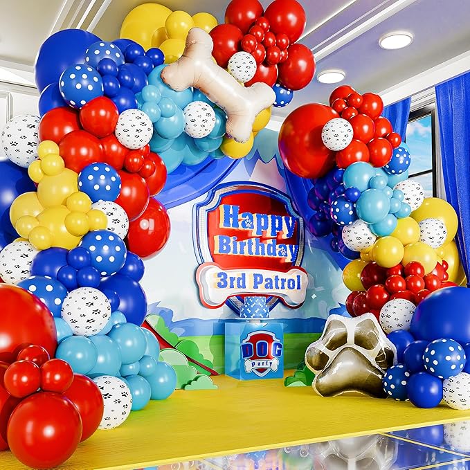 ALL-IN-1 Paw Balloons Garland Arch Kit with BONUS Dog Bone & Paw Print Balloons for Paw Birthday Decorations – Paw Balloons Backdrop, Paw Party Supplies for 3rd yo Boy