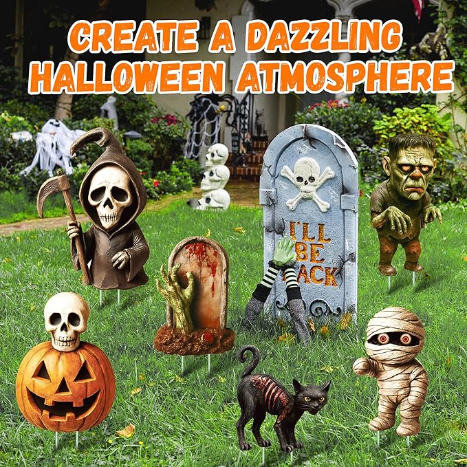 6 Pack Halloween Yard Signs, Large Halloween Yard Decorations with Stakes, Waterproof Scary Outdoor Holiday Decor for Yard Lawn Garden, 16” Big Size
