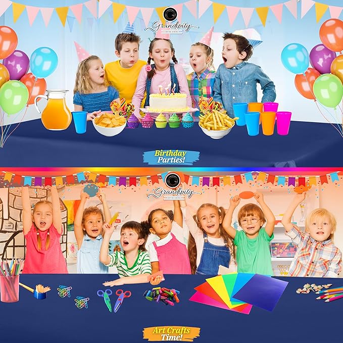 Grandipity 12 Pack Premium Disposable Plastic Tablecloth 54 Inch. x 108 Inch. Decorative Rectangle Table Cover - Navy Blue