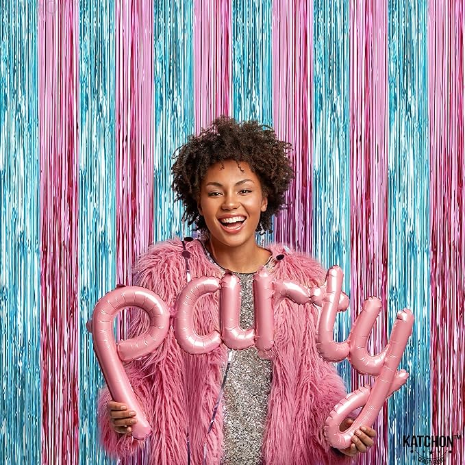 KatchOn, XtraLarge Pink and Blue Streamers - 3.2 x 8 Ft, Pack of 2 | Pink and Blue Streamers for Gender Reveal Decorations | Streamer Backdrop for Baby Shower, Unicorn, Mermaid Birthday Decorations