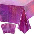 8 Pack Iridescence Plastic Tablecloths Shiny Disposable Laser Rectangle Table Covers Holographic Foil Tablecloth Iridescent Kpop Birthday Bridal Wedding Party Decoration, 54" x 108"(Pink & Purple)