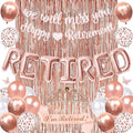 Holkcog Happy Retirement & We Will Miss You Party Decorations, Rose Gold Retirement Decor for Coworker, Retired Crown and Sash, Banner, Balloons, Farewell Party Set, Office Retired Party Supply