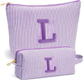 Travel Toiletry and Makeup Bag - Travel Essentials for Women, Purple Initial Makeup Bags for Hair Ties, Clips, Brushes, Sponges, Lipsticks, Blush, Eyelash Curler, Easy to Carry, Purple Letter L