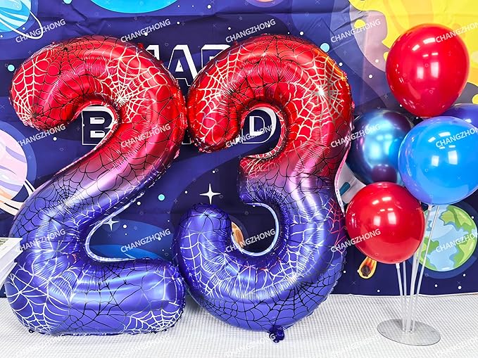40 Inch Red and Blue Spider Theme Large Number 8 Balloon Giant Foil Birthday Balloons for Spider Theme Party Boy or Girl 8 th Birthday Wedding Anniversary Baby Shower Party Decorations