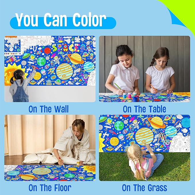 Universe Coloring Poster, Large Coloring Activity Paper 75” x 31” Jumbo Size Space-themed Paper DIY Painting Drawing Banner/Tablecloth for School, Wall Decor