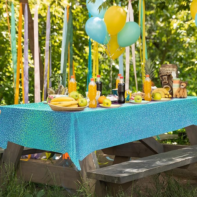 Pink & Purple & Blue & Black Holographic Tablecloth, 40" x 108", Valentine's Day & Birthday Party Decor, Iridescent Plastic Table Cloth for Halloween & Baby Showers