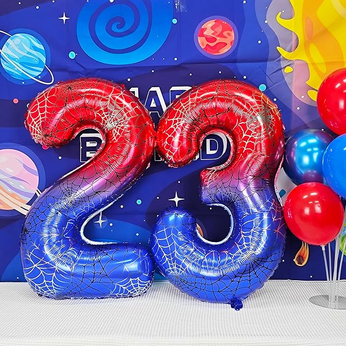 40 Inch Red and Blue Spider Theme Large Number 5 Balloon Giant Foil Birthday Balloons for Spider Theme Party Boy or Girl 5 th Birthday Wedding Anniversary Baby Shower Party Decorations