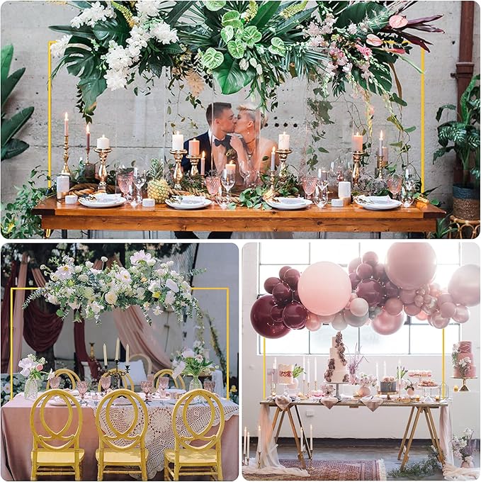 Putros Over The Table Rod Stand with Clamps Gold 13"-42'' Tall 29"-98" Length Set of 2 Adjustable Metal Table Hanging Rod Stand for Party Wedding Anniversary Christmas Decoration