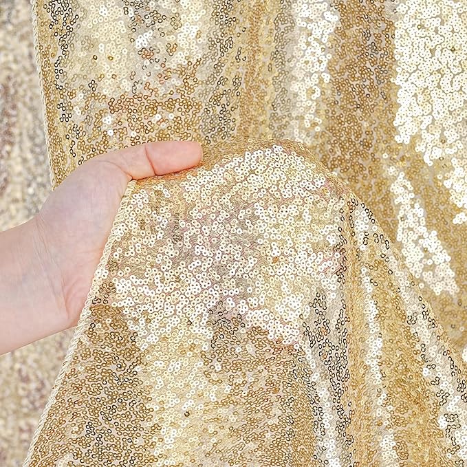 B-COOL Light Gold Sequin Backdrop Curtains 2 Packs 2ftx8ft Sparkle Backdrop Fabric Glitter Backdrop for Party Ceremony Wedding Birthday Decoration