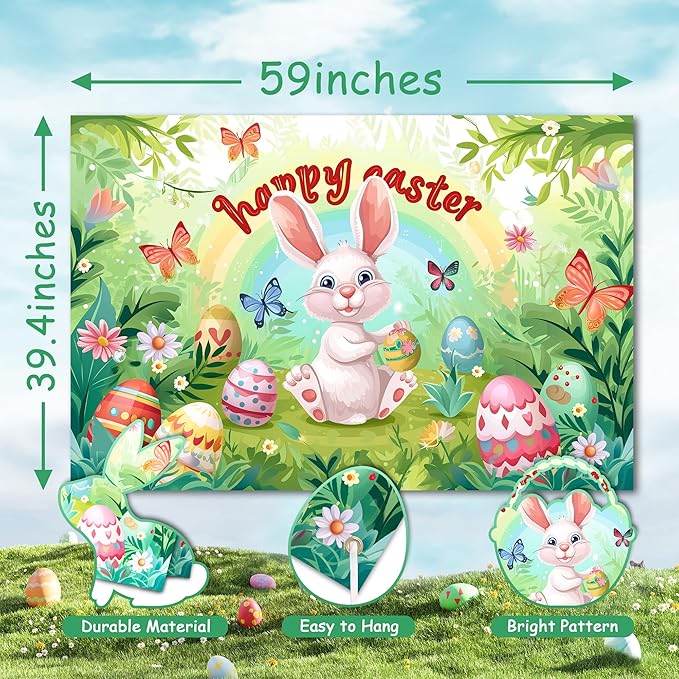 Party Spot! 101 PCS 2026 Easter Party Decorations Set, Easter Party Supplies, Easter Balloon Arch Garland Kit, Happy Easter Backdrop, Banner, Easter Egg Balloon, and Hanging Swirls