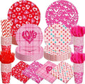 450 Pcs Heart Love Tableware Set Decorations Mother's Day Paper Plates Napkins Cups Cutlery Straws for Church Event Party Supplies, Serves 50