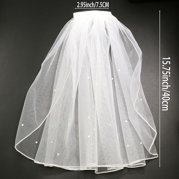White Short Wedding Veil Pearl Rhinestone Bride Veils Bridal Veils Bachelorette Party Veil for Brides and Women