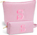 Travel Makeup Bag for Girls - Personalized Initial Pink Makeup Bag, Teen Girl Gifts Trendy Stuff, 6 7 8 9 10 11 12 Year Girl Birthday Gift, Christmas Gift for Girls Travel Essentials, Letter S
