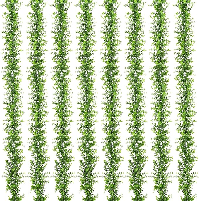 Dolicer 8 Packs Faux Eucalyptus Greenery Garland, 48FT Artificial Eucalyptus Leaves Vine, Fake Hanging Garlands Wedding Backdrop Arch Wall Table Party Decor (Green)