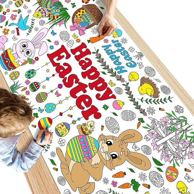 OHOME Easter Giant Coloring Poster/Tablecloth - Easter Crafts for Kids - 30 x 72 Inches Jumbo Coloring Banner - Games Gifts Toys for Basket,Activities Treats Party Decorations