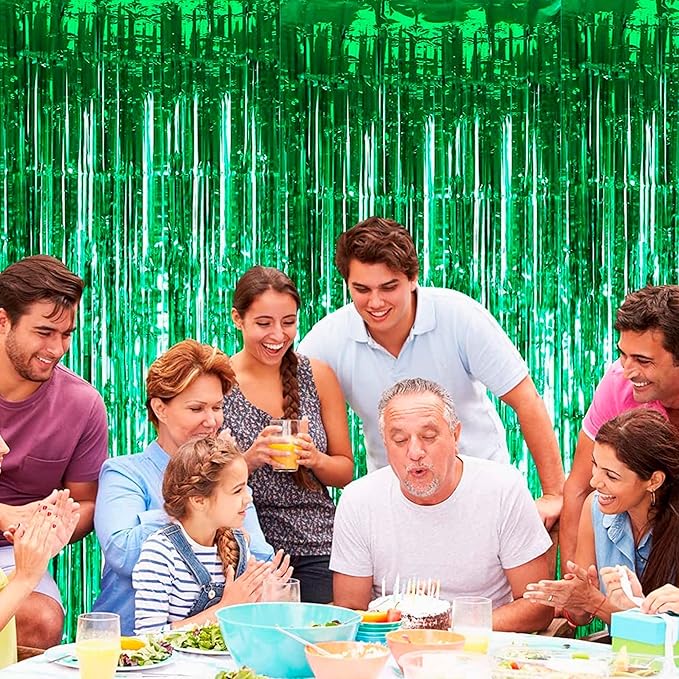 Dazzle Bright Backdrop Curtain, 3FT x 8FT Metallic Tinsel Foil Fringe Curtains Photo Booth Background for Baby Shower Party Birthday Wedding Engagement Bridal Shower (4, Green)