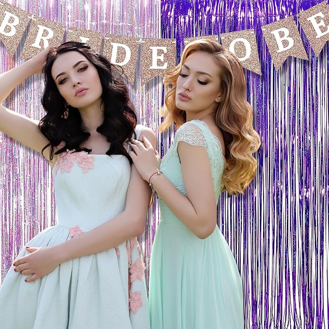BRAVESHINE 1 Purple 1 Pink Streamers Party Backdrop - 3.2 ft x 8.2 ft Tinsel Foil Fringe Curtains for Valentines/Hunters/Girl/Women/Birthday/Engagement/Bridal Shower/Bachelorette Decorations
