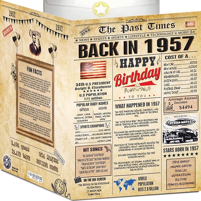 69th Birthday Card for Women Men - Back In 1957 Newspaper - 69 th Happy BIRTHDAY card - 69 birthday gift for Her Him - JUMBO size - 69th birthday decorations Dad Mom - Best gifts for 69 year old