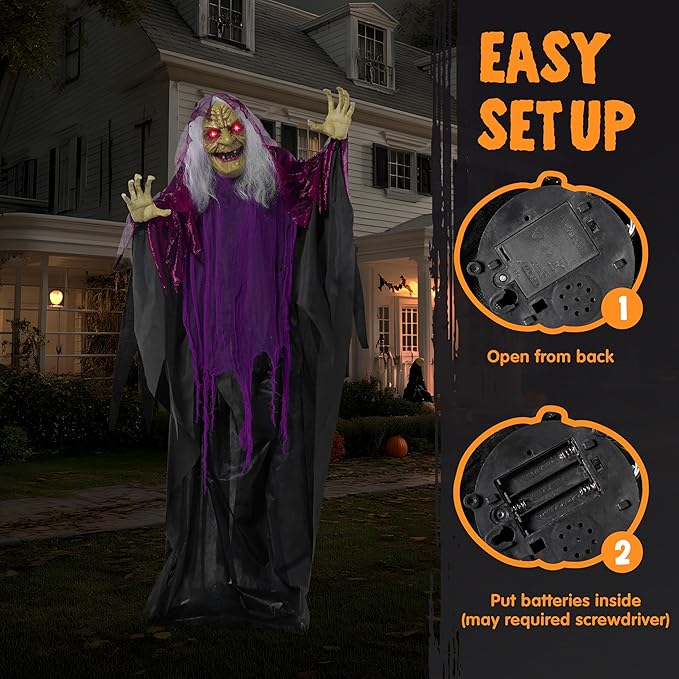 JOYIN 62" Halloween Witch Decorations Outdoor, Life Size Twirling Animatronics Ghost Decor with Sound and Light Radar Activation, Scary Haunted House Props for Indoor/Outside Party Garden Yard Lawn