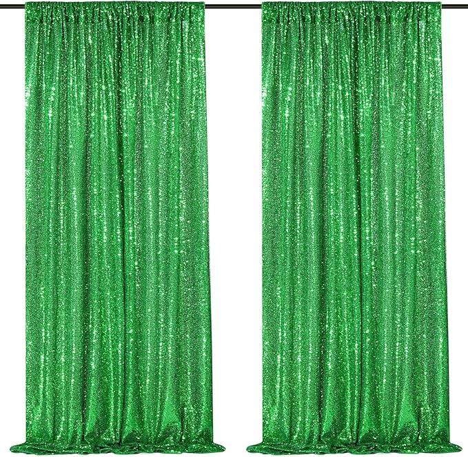 6x8FT Green Backdrop Curtain for Wedding Parties Birthday Glitter Sequin Curtains Background for Photography Drapes Decoration 3x8ft,2 Panels