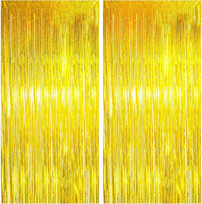 MYUPDALIN 2 Pack Gold Foil Fringe Tinsel Backdrop Party Decorations for Disco/Prom/Dance/Graduation/Birthdays Party Decorations
