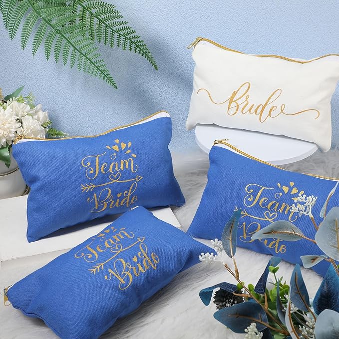 Sweetude 27 Pcs Bridesmaid Proposal Gift Bride Cosmetic Makeup Bags Bridal Hair Scrunchies Ties Heart Shape Sunglasses for Wedding Bachelorette Party Favor(Blue, White)