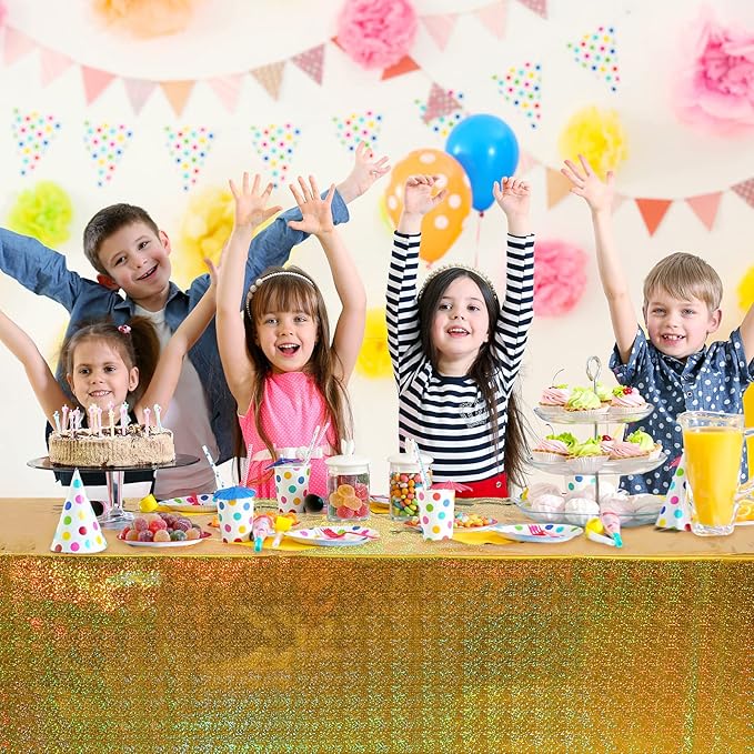 4 Pack Iridescence Plastic Tablecloths Shiny Disposable Laser Rectangle Table Covers Holographic Foil Tablecloth Iridescent Party Decoration Birthday Bridal Wedding Christmas 54" x 108" (Gold)