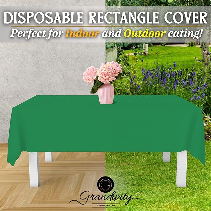 Grandipity 12 Pack Premium Disposable Plastic Tablecloth 54 Inch. x 108 Inch. Decorative Rectangle Table Cover - Green