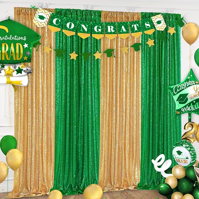 6x8FT Green Backdrop Curtain for Wedding Parties Birthday Glitter Sequin Curtains Background for Photography Drapes Decoration 3x8ft,2 Panels