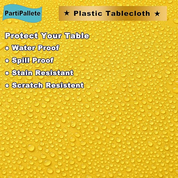 3-Pack Premium Plastic Yellow Tablecloth Disposable 54" x 108" Rectangle Table Cover Party PEVA Table Cloths for Parties Birthday Wedding Graduation Banquet Fits up to 8 ft Long Tables