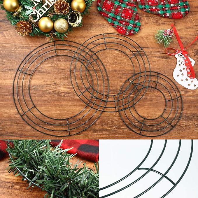 Patelai 12 Pieces 12 Inch Metal Wreath Frame Dark Green Wire Round Wreath Rings Wire Garland Frame for Easter Party Home Decor DIY Crafts Supplies