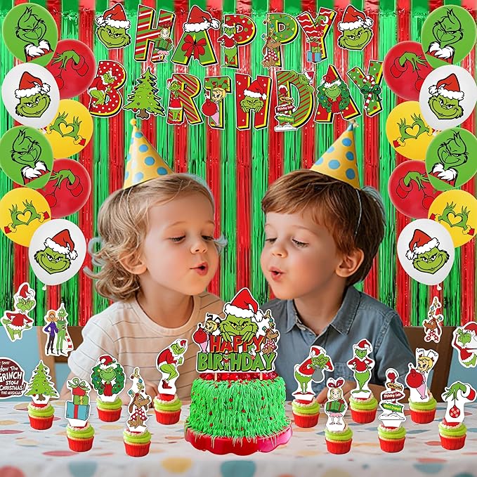 208Pcs Green Monster Christmas party decoration,holiday decorations for families, schools and offices, Monster birthday party decorations. (green)