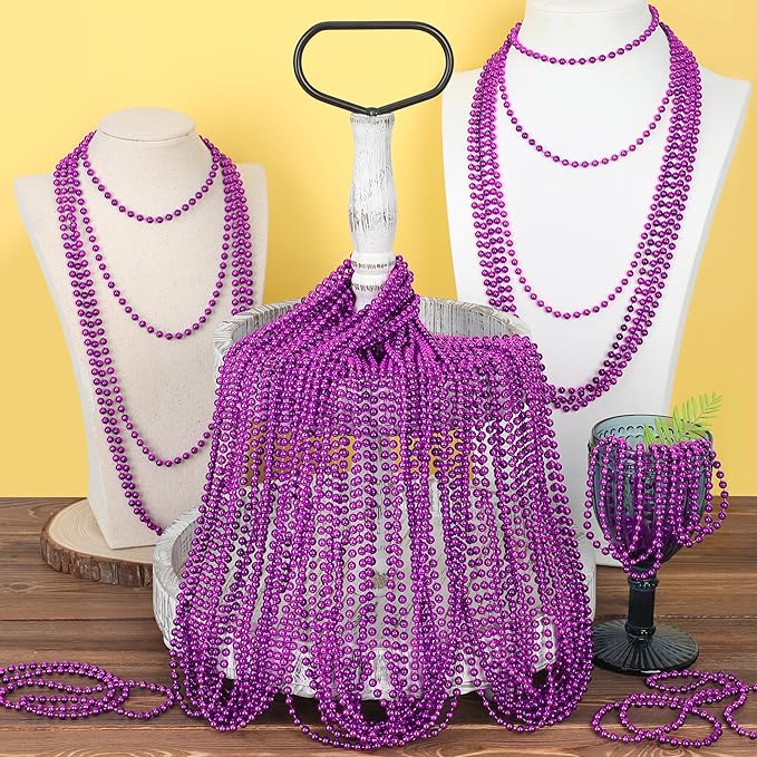 15PCS Mardi Gras Beads, Purple Bead Necklace Party Favors, 33" Purple Necklaces Festival Parade Throw Accessories, Halloween Mardi Gras Wedding Birthday School Activities Celebrations Decorations