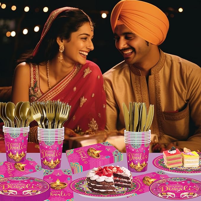 168pcs Happy Diwali Plates Napkins India Festival of Lights Disposable Cups Tableware Set Diwali Party Supplies for Festival of Lights Party Boys Girl Birthday Decorations Serve 24