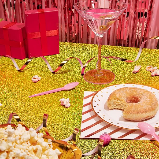 Sparkling Holographic Laser Tablecloth - Shimmering, Waterproof, Easy to Clean - Ideal for Bachelorette, Birthday, Wedding, and Anniversary Party Decorations (Dark Blue & Gold, 2)