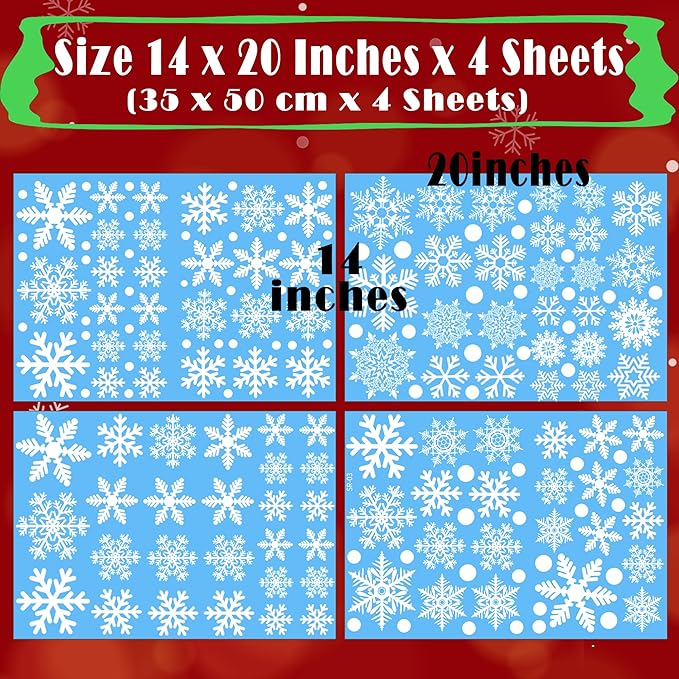 White Snowflake Window Clings for Christmas Decorations, Holiday Frozen Winter Wonderland Party Supplies, PVC Snowflake Static Stickers for Window Glass, 180PCS (Plain White)
