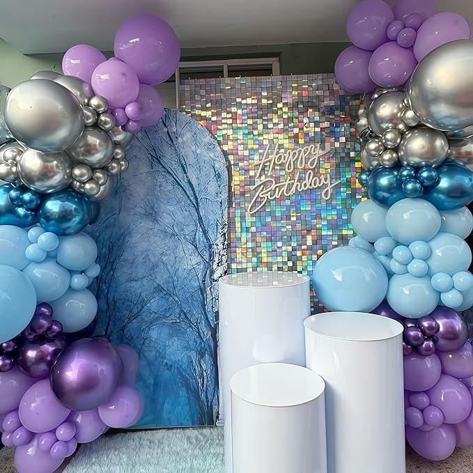 Winter Wonderland Balloons, 60PCS Light Baby Purple Blue Balloons, Metallic Blue Silver Snowflakes Confetti Balloon for Princess Ice Snow Wonderland Baby Shower Christmas Birthday Party Decorations