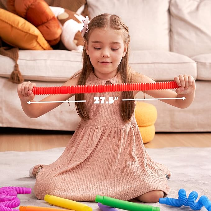 JOYIN 9 Pack Pop Tubes, Sensory Toys (Large) Fidget Toys Party Favors - 9 Colors, Creativity Learning & Fun for Toddler Kids - Perfect for Party, Goodie Bags Stuffers, Classroom School Reward