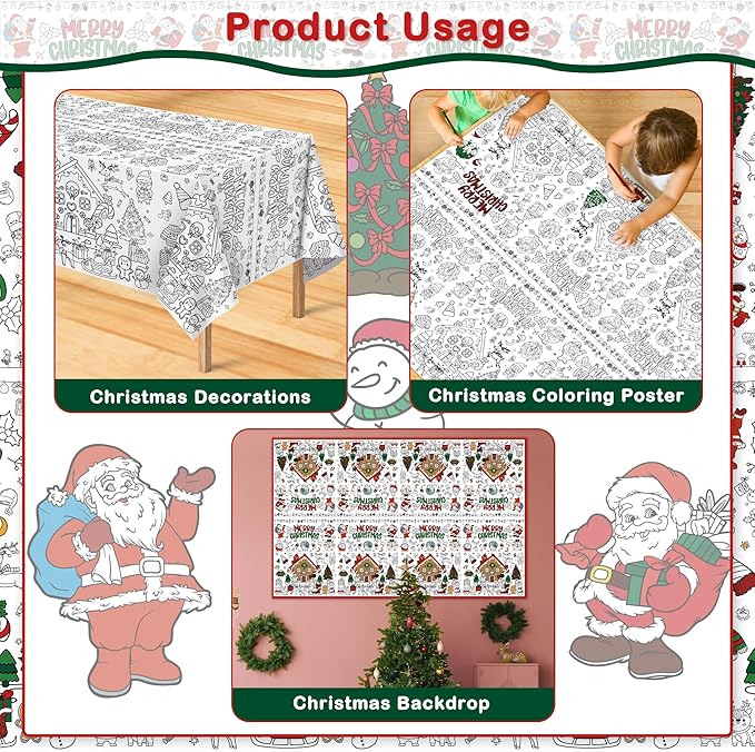 OHOME Christmas Coloring Tablecloth - Christmas Decor & Table Decor | Kids Crafts & Party Favors, 54" x 88"